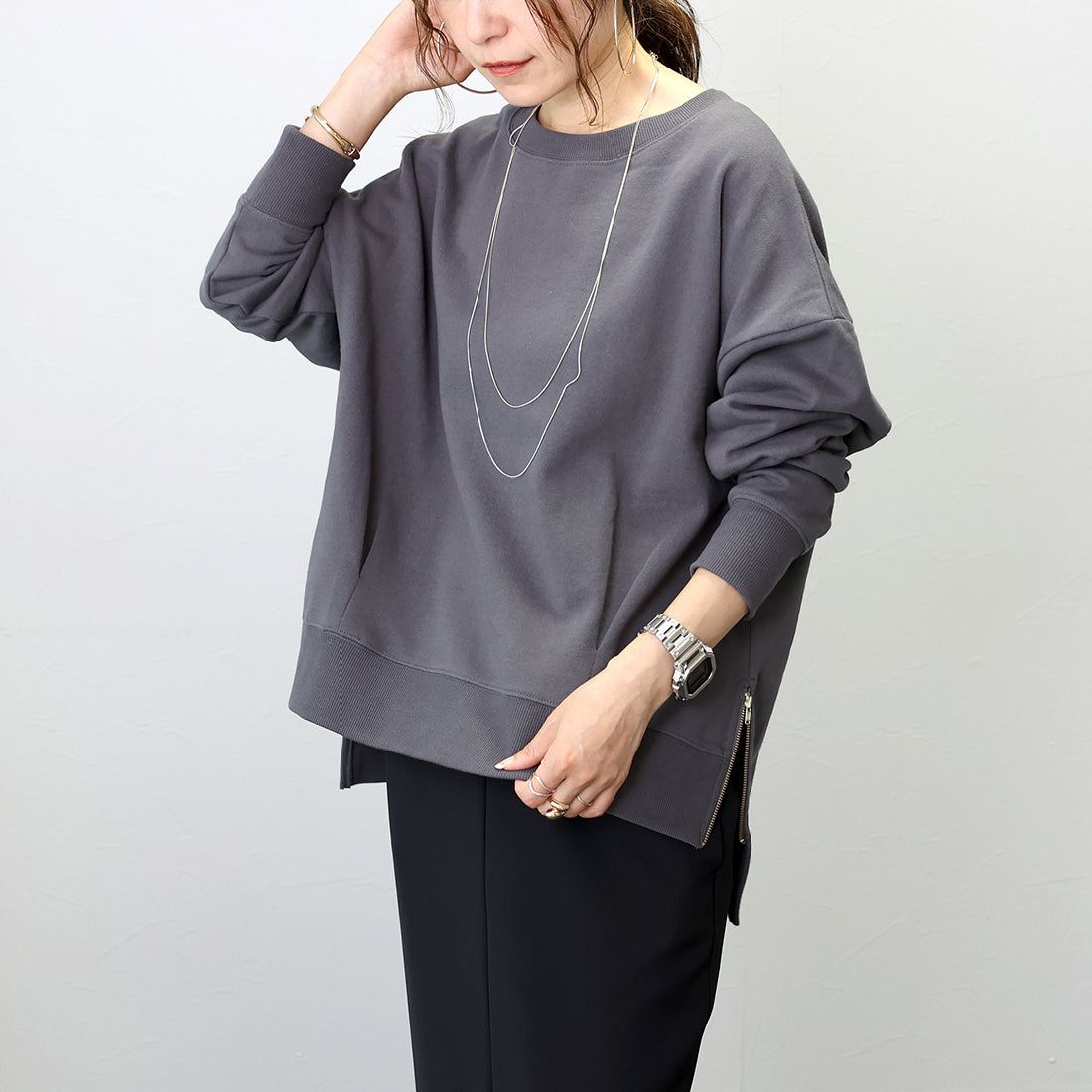 アレッタ ヴィータ Aletta vita 綿スウェットサイドファスナープルオーバー （ブラック） ブラック