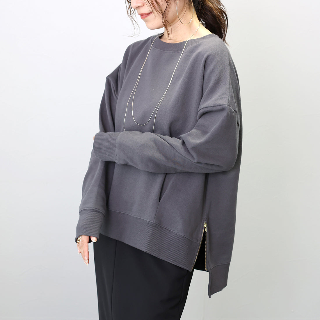 アレッタ ヴィータ Aletta vita 綿スウェットサイドファスナープルオーバー （ブラック） ブラック