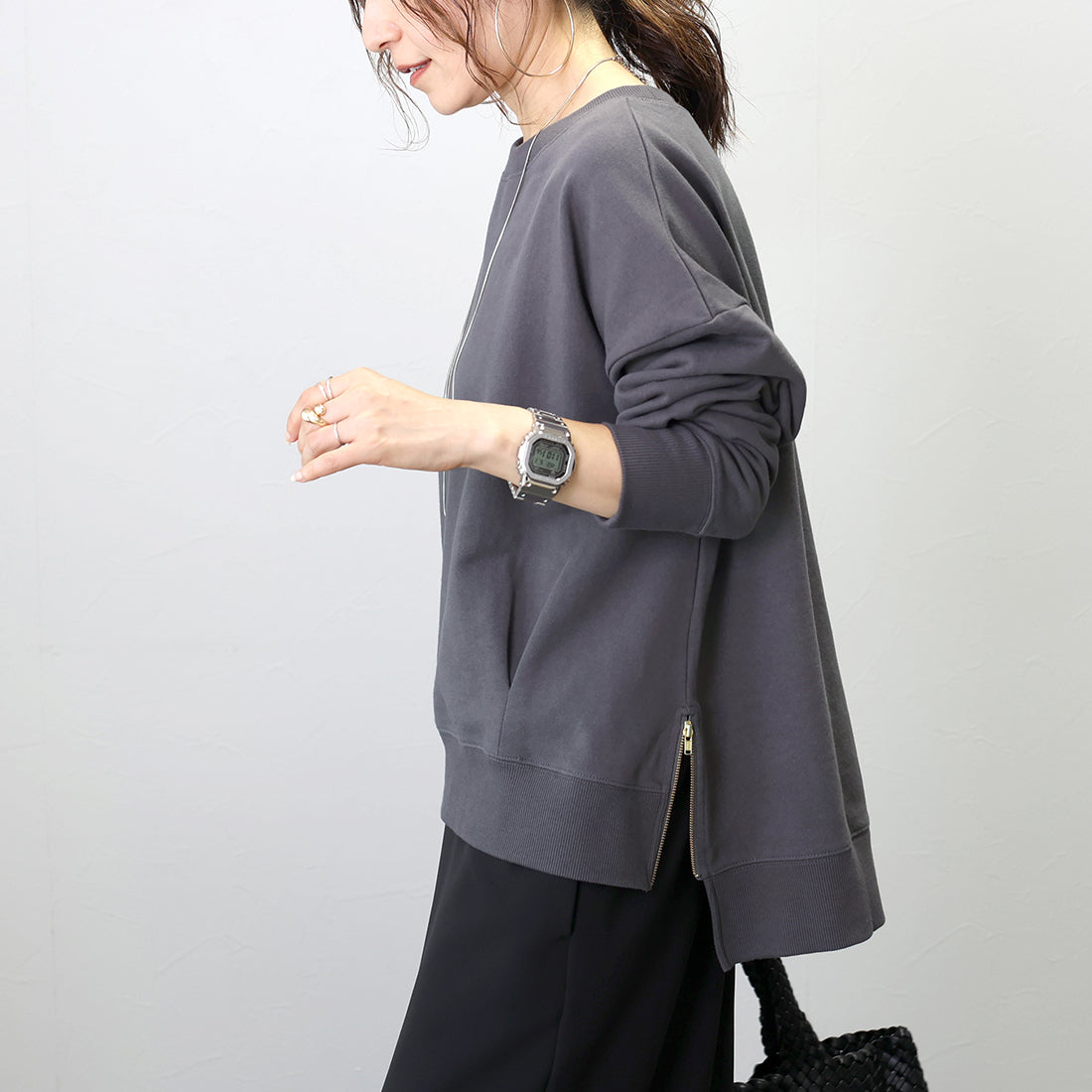 アレッタ ヴィータ Aletta vita 綿スウェットサイドファスナープルオーバー （ブラック） ブラック