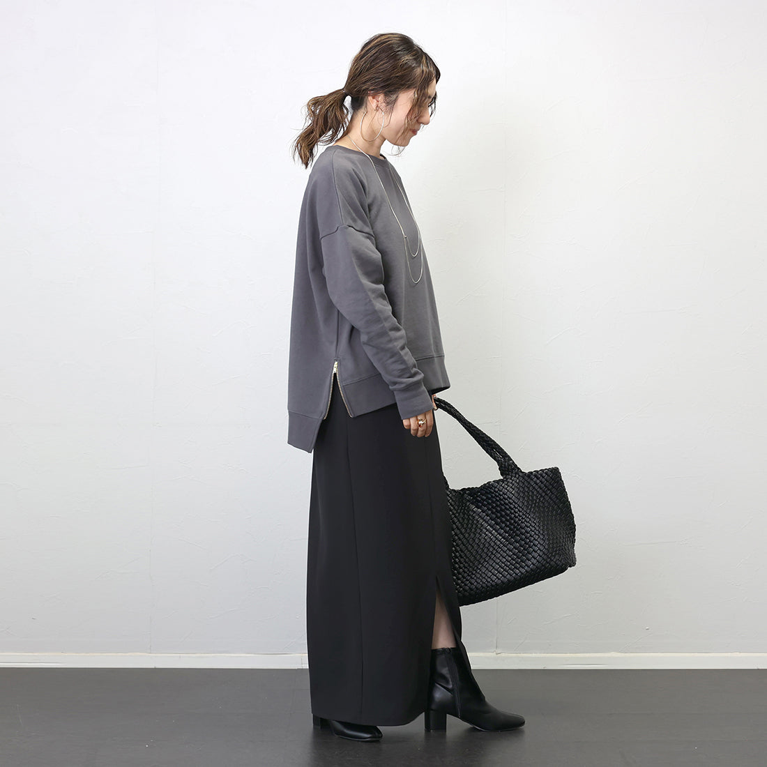 アレッタ ヴィータ Aletta vita 綿スウェットサイドファスナープルオーバー （ブラック） ブラック