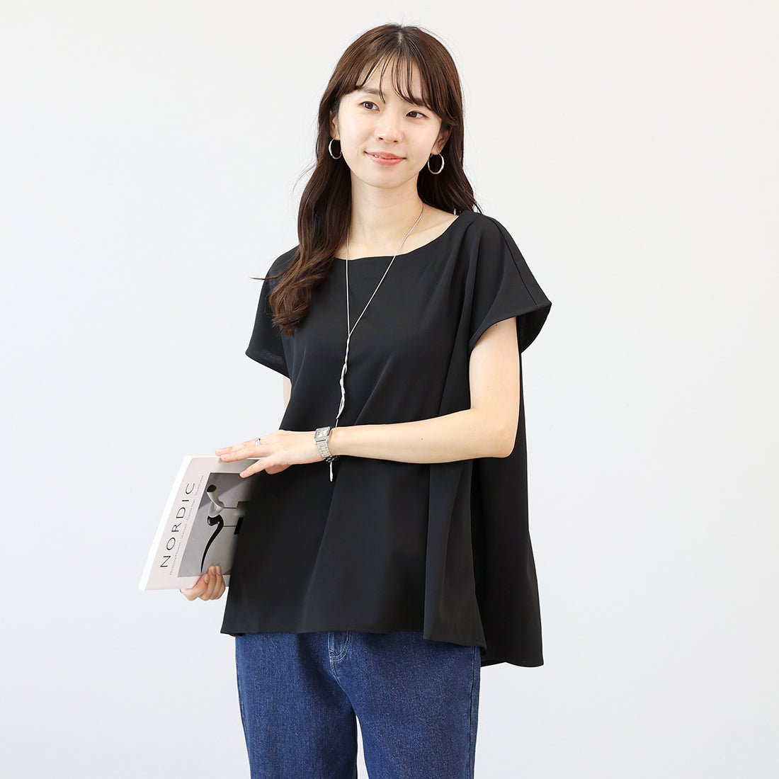 アレッタ ヴィータ Aletta vita カットジョーゼットサイドタックフレンチプルオーバー （ブラック） ブラック