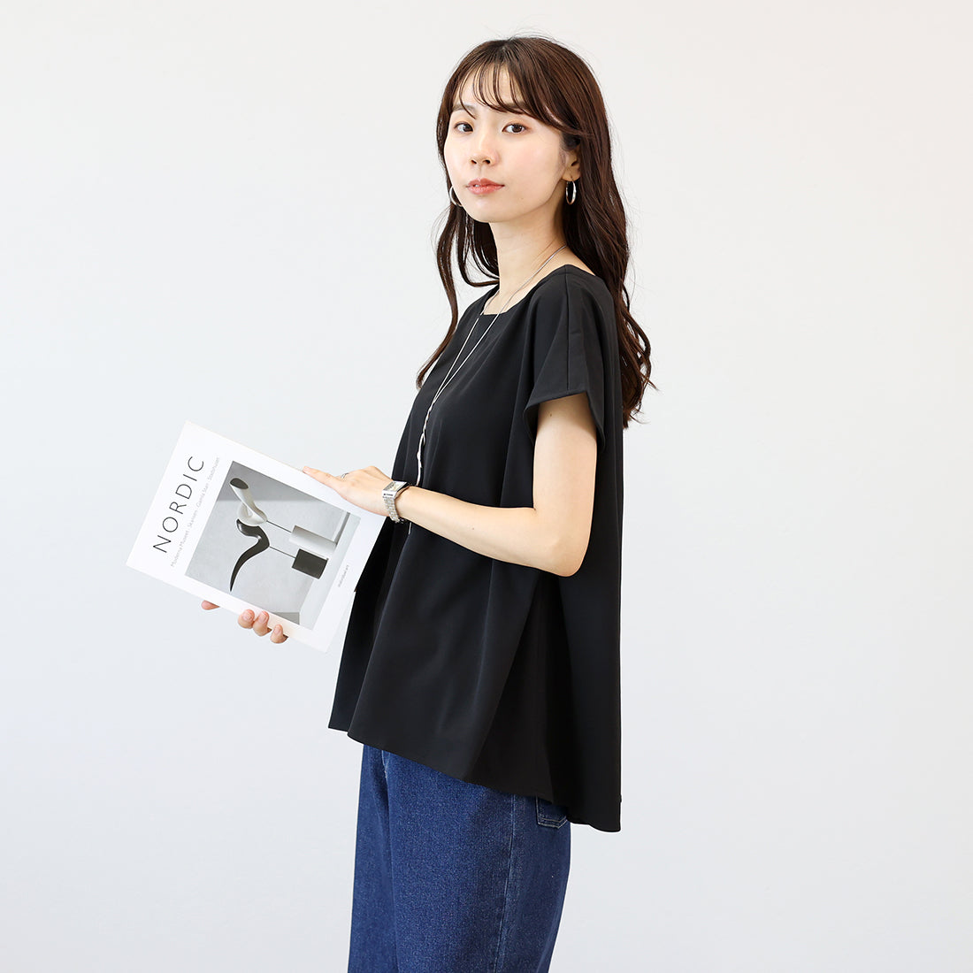 アレッタ ヴィータ Aletta vita カットジョーゼットサイドタックフレンチプルオーバー （ブラック） ブラック