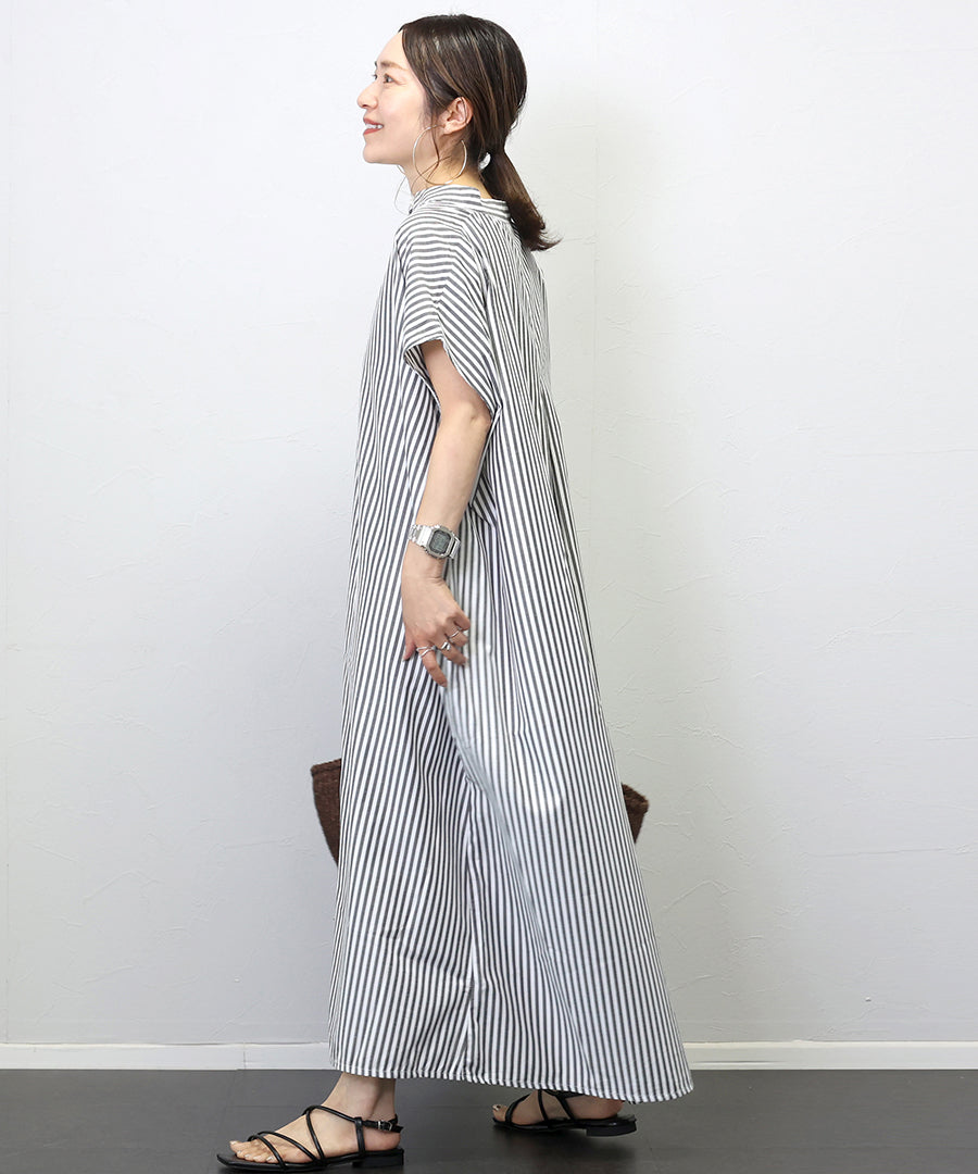 阿蕾塔 维塔 Aletta vita T/C條紋帶領法式襯衫連衣裙