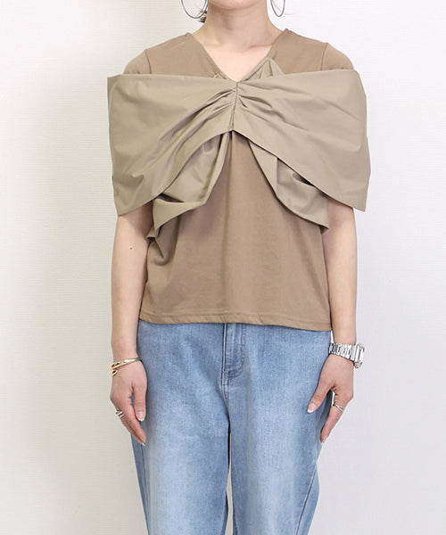 アレッタ ヴィータ Aletta vita 両Vネック異素材レイヤードプルオーバー （モカ） モカ