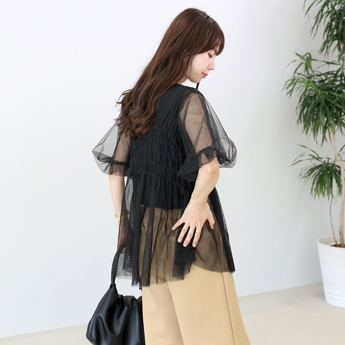 Acka新品tulle shirring blouse ( ivory ) Aletta vita tulle shirring blouse