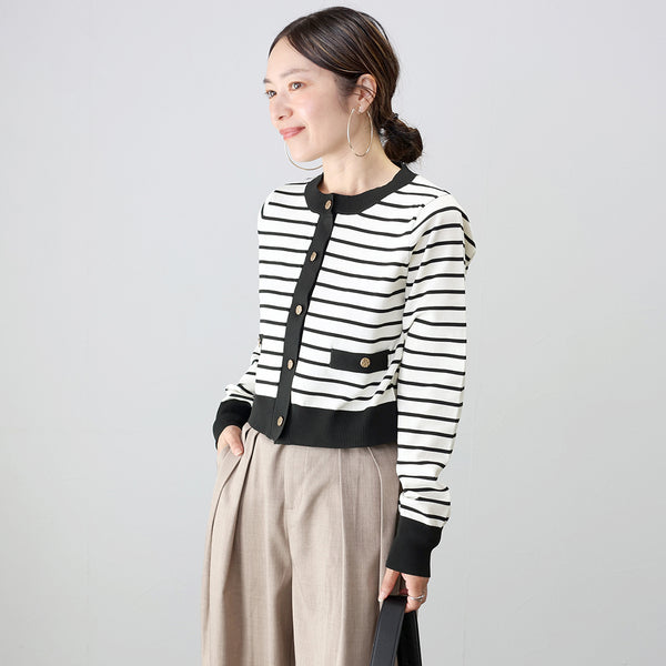 orgue gold button knit 【Border】 Aletta vita Gold Button Light Knit Border Cardigan
