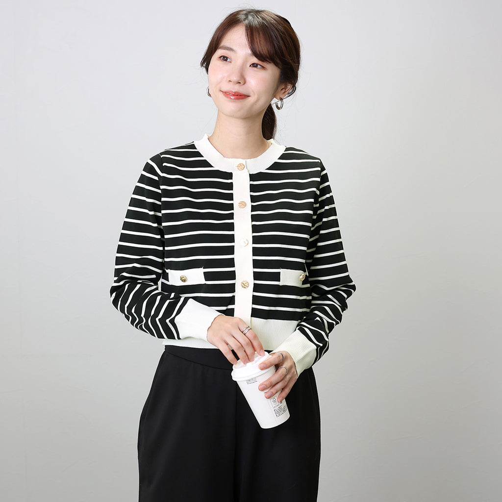 Aletta vita Gold Button Light Knit Border Cardigan