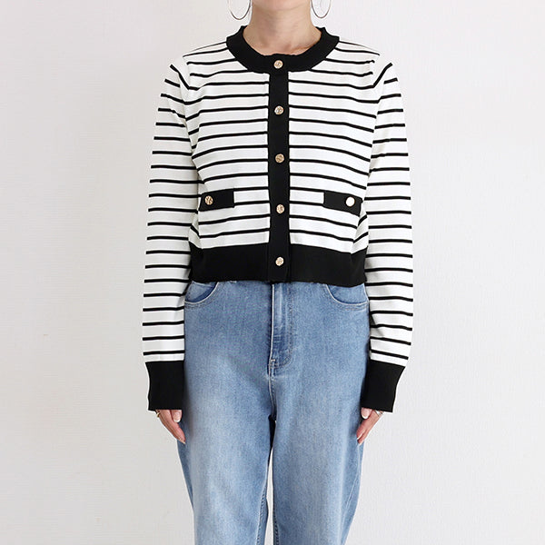 Aletta vita Gold Button Light Knit Border Cardigan