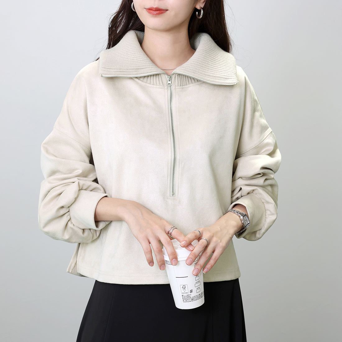阿蕾塔·維塔 Aletta vita 麂皮彈力半拉鍊套頭衫