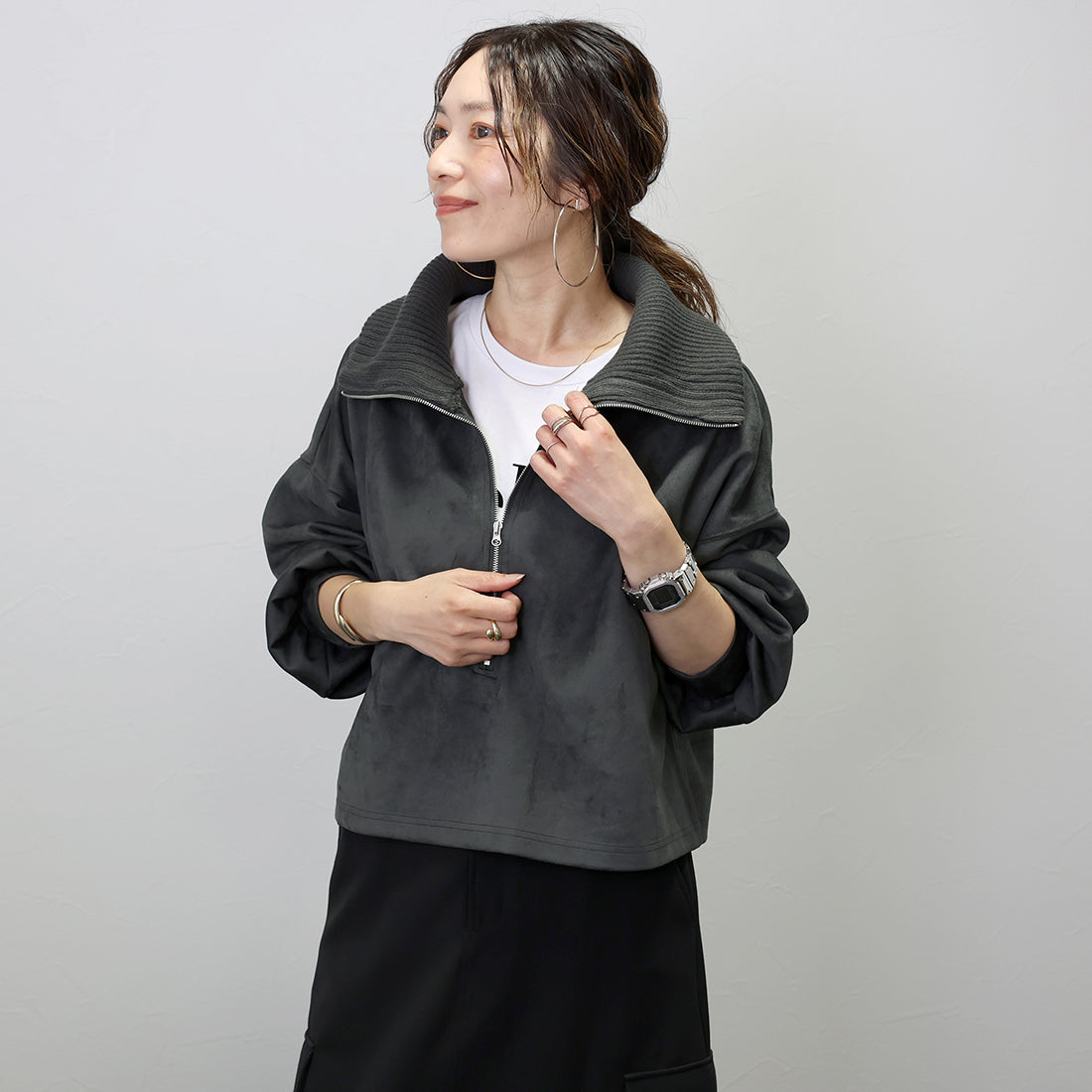 阿蕾塔·維塔 Aletta vita 麂皮彈力半拉鍊套頭衫