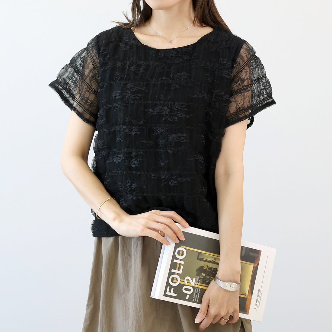 アレッタ ヴィータ Aletta vita レースレイヤードプルオーバー （ブラック） ブラック