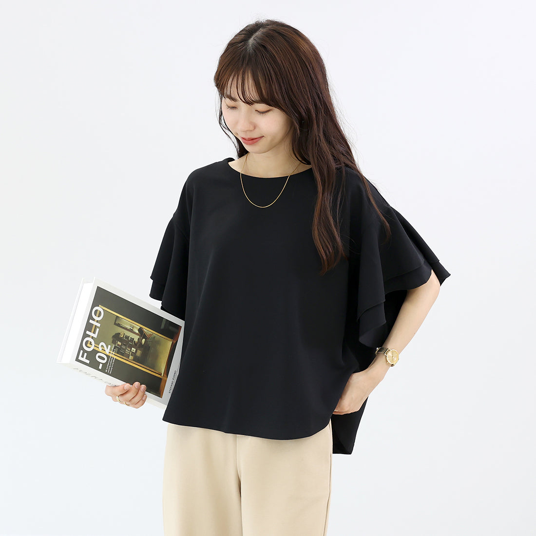 アレッタ ヴィータ Aletta vita カットジョーゼット袖フリルブラウス （ダークブラウン） ダークブラウン