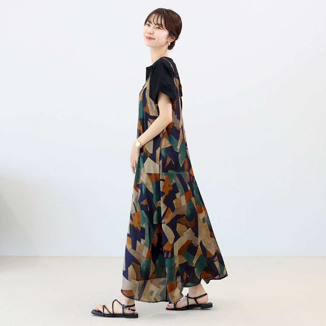 アレッタ ヴィータ Aletta vita プリントシフォンキャミワンピース （ネイビー） ネイビー