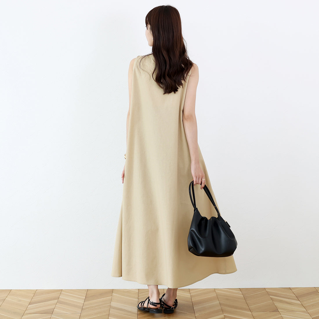 アレッタ ヴィータ Aletta vita コットンリネンタックフレアロングワンピース （ベージュ） ベージュ