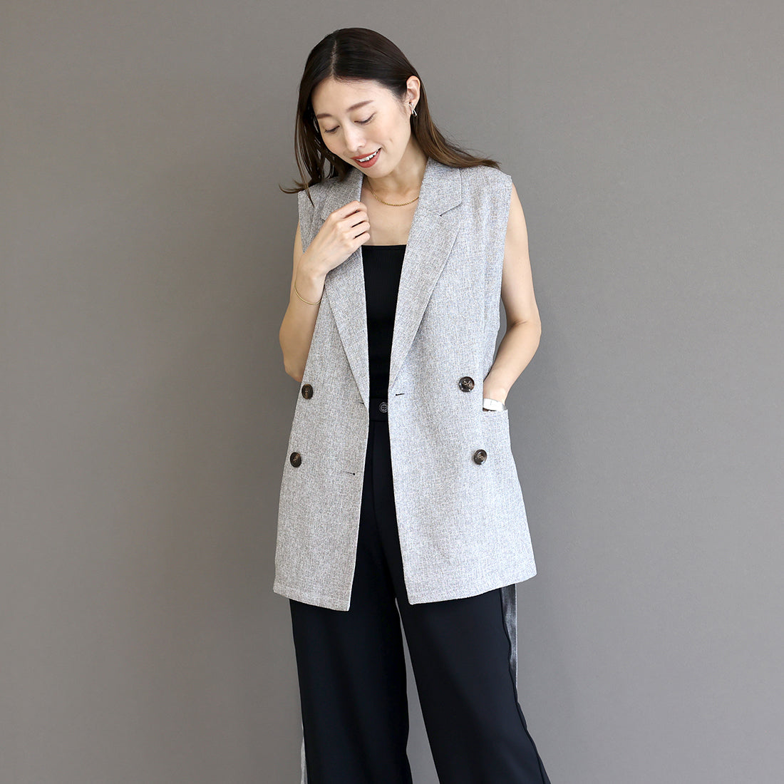 アレッタ ヴィータ Aletta vita ミックスツイードベルト付テーラードベスト （グレー） グレー