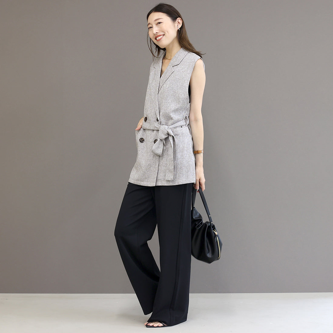 アレッタ ヴィータ Aletta vita ミックスツイードベルト付テーラードベスト （グレー） グレー