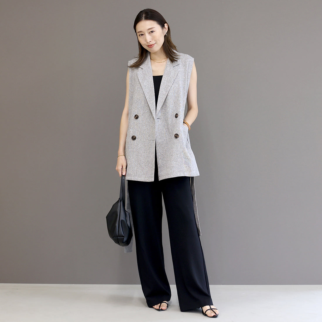 アレッタ ヴィータ Aletta vita ミックスツイードベルト付テーラードベスト （グレー） グレー