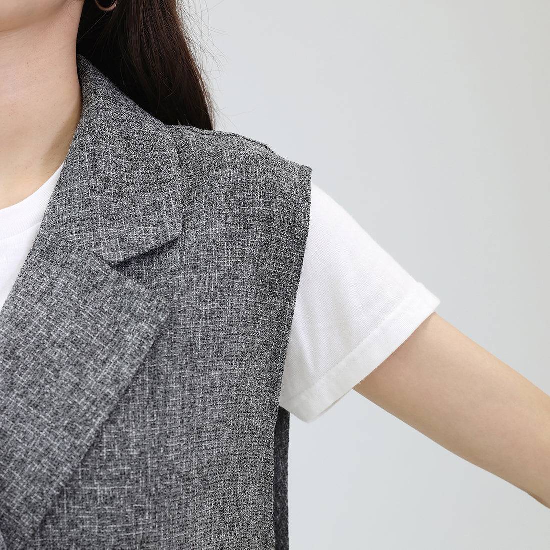 アレッタ ヴィータ Aletta vita ミックスツイードベルト付テーラードベスト （グレー） グレー