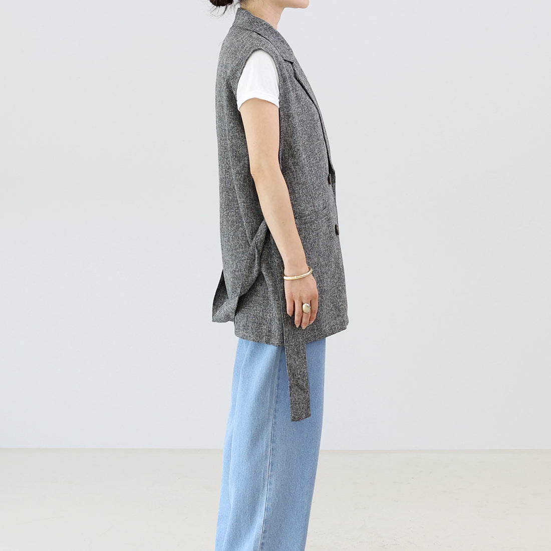 アレッタ ヴィータ Aletta vita ミックスツイードベルト付テーラードベスト （グレー） グレー
