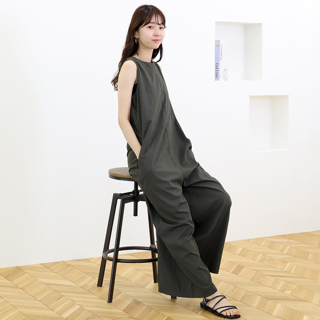 アレッタ ヴィータ Aletta vita シワ加工バックスリットサロペット （ベージュ） ベージュ