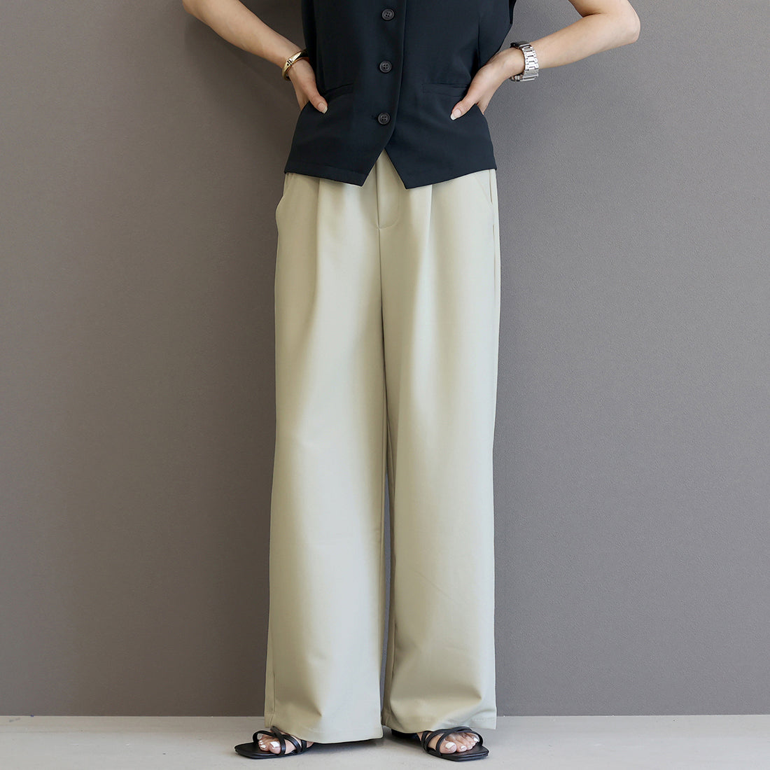 Aletta Vita Ester Twill Tuck Semi-Wide Pants