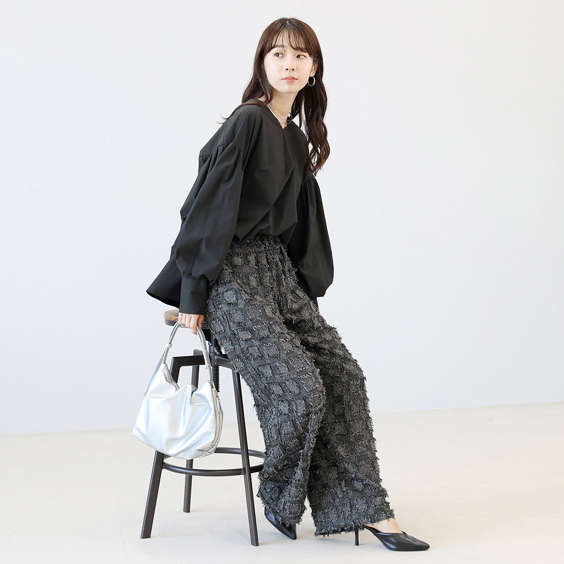 アレッタ ヴィータ Aletta vita チェックフリンジジャガードイージーワイドパンツ （ベージュ） ベージュ