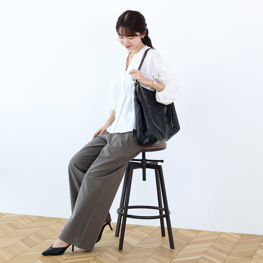 アレッタ ヴィータ Aletta vita 先染めストライプタックワイドパンツ （ダークブラウン） ダークブラウン