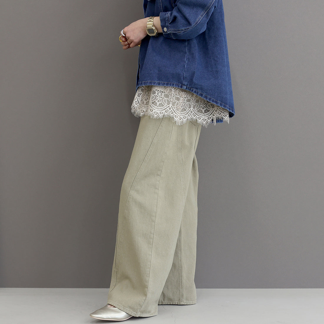 アレッタ ヴィータ Aletta vita 綿ツイル切替ワイドパンツ （ベージュ） ベージュ