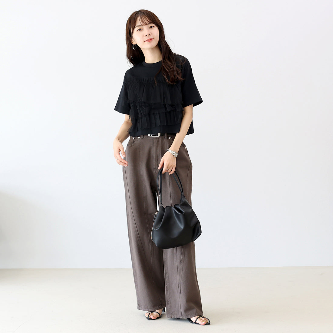 アレッタ ヴィータ Aletta vita 綿ツイル切替ワイドパンツ （ベージュ） ベージュ