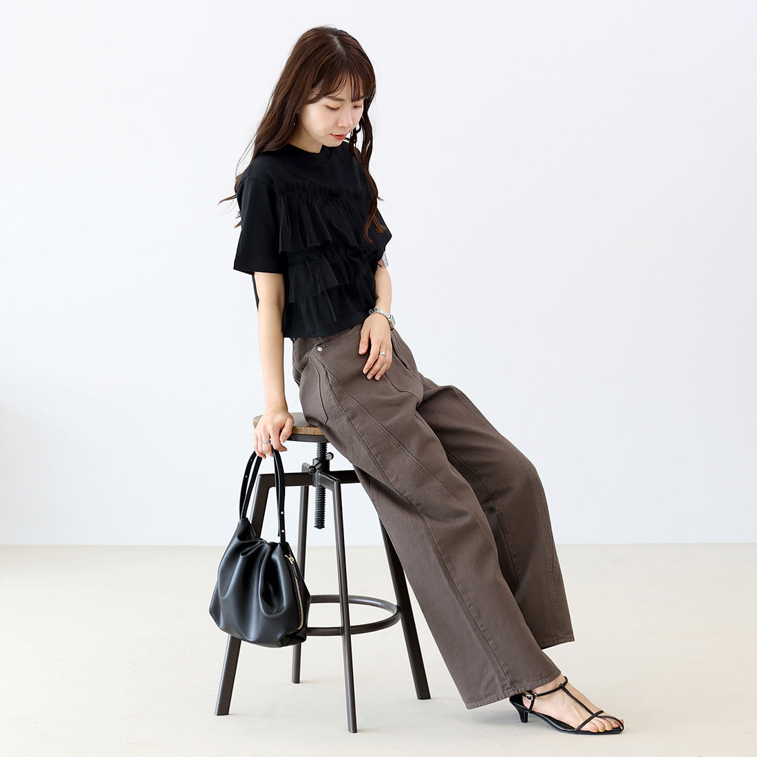 アレッタ ヴィータ Aletta vita 綿ツイル切替ワイドパンツ （ベージュ） ベージュ