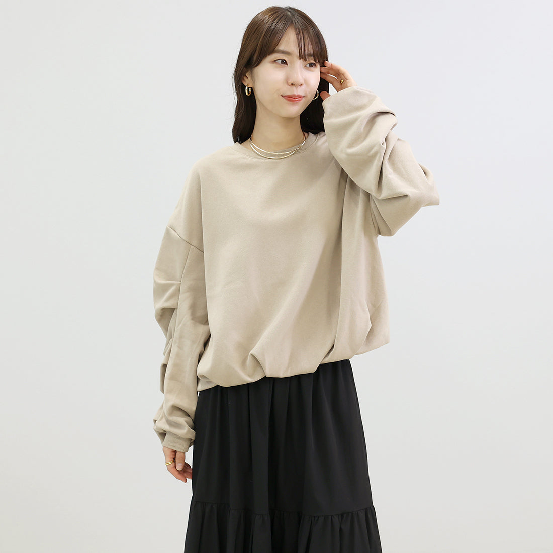 アレッタ ヴィータ Aletta vita T/C裏毛袖タックバルーンプルオーバー （グレージュ） グレージュ