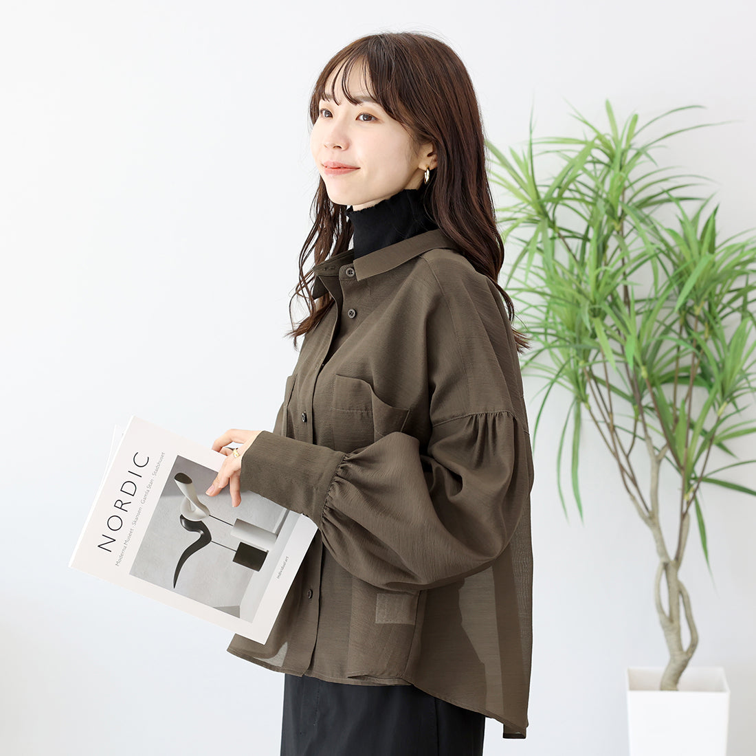 アレッタ ヴィータ Aletta vita 袖ギャザー両ポケシアー長袖シャツ （グレージュ） グレージュ