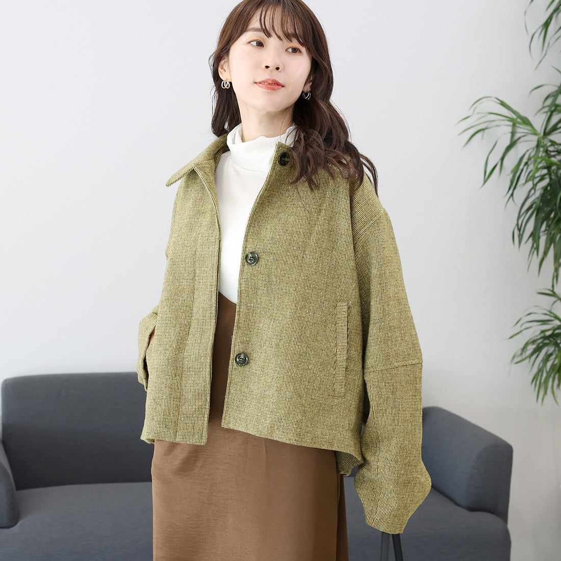 アレッタ ヴィータ Aletta vita チェックツイードコクーンスリーブブルゾン （ダークブラウン） ダークブラウン