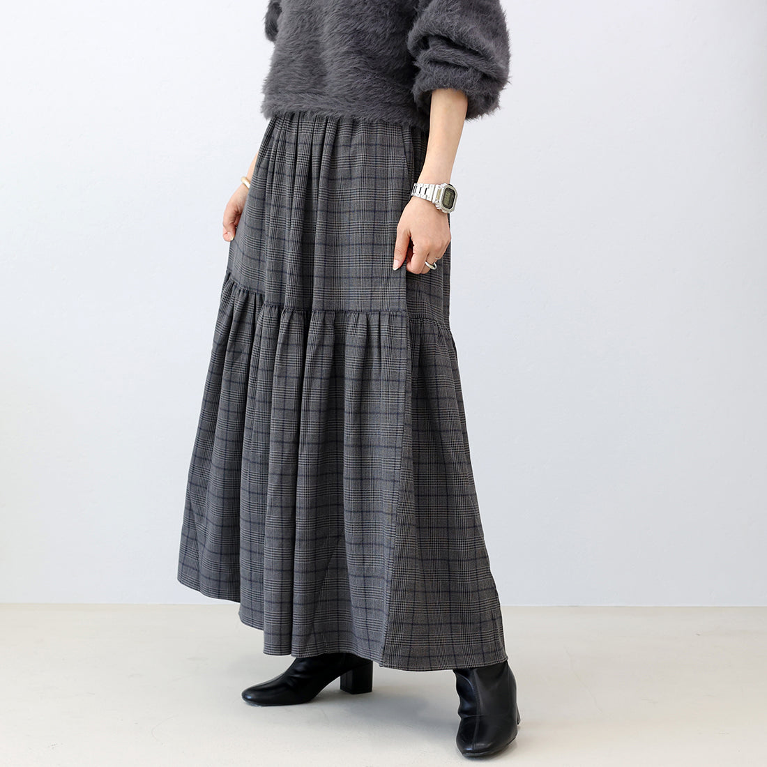 アレッタ ヴィータ Aletta vita 先染めチェックティアードスカート （チャコール） チャコール