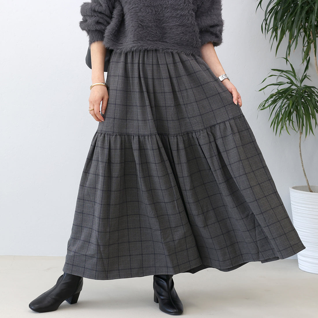 アレッタ ヴィータ Aletta vita 先染めチェックティアードスカート （チャコール） チャコール
