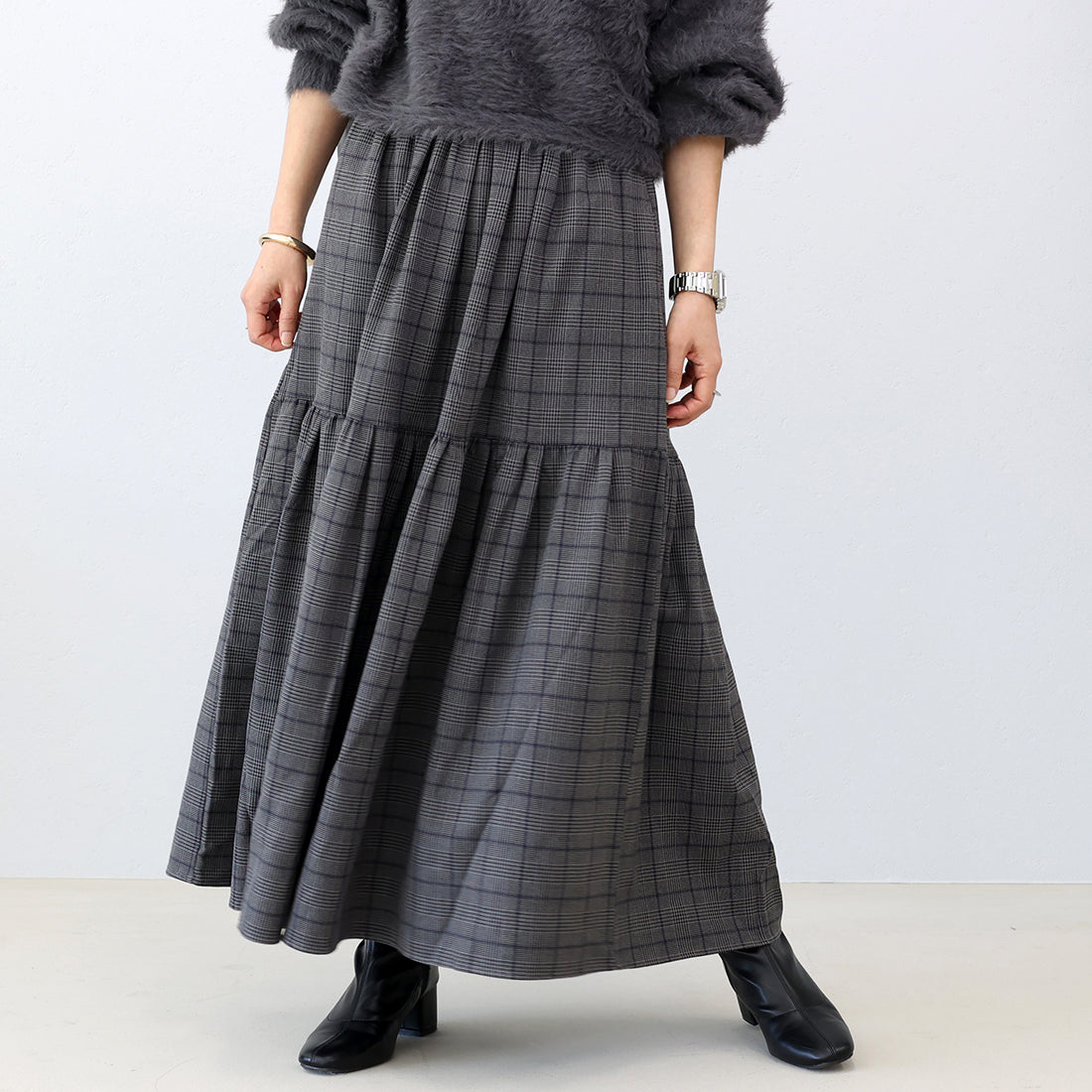 アレッタ ヴィータ Aletta vita 先染めチェックティアードスカート （チャコール） チャコール