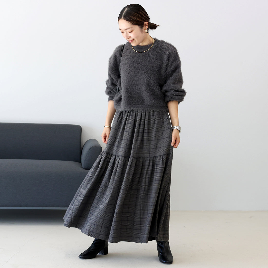 アレッタ ヴィータ Aletta vita 先染めチェックティアードスカート （チャコール） チャコール