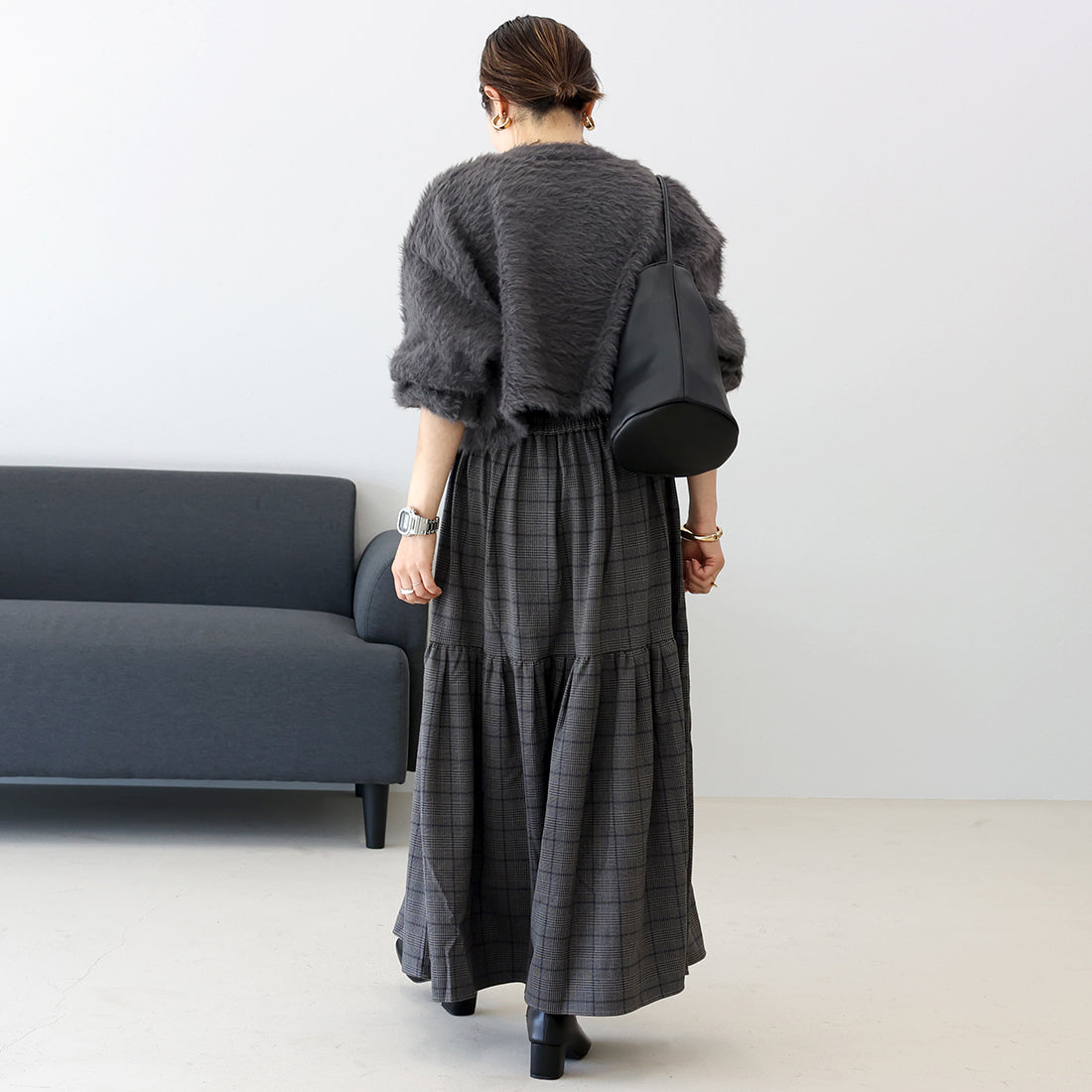 アレッタ ヴィータ Aletta vita 先染めチェックティアードスカート （チャコール） チャコール