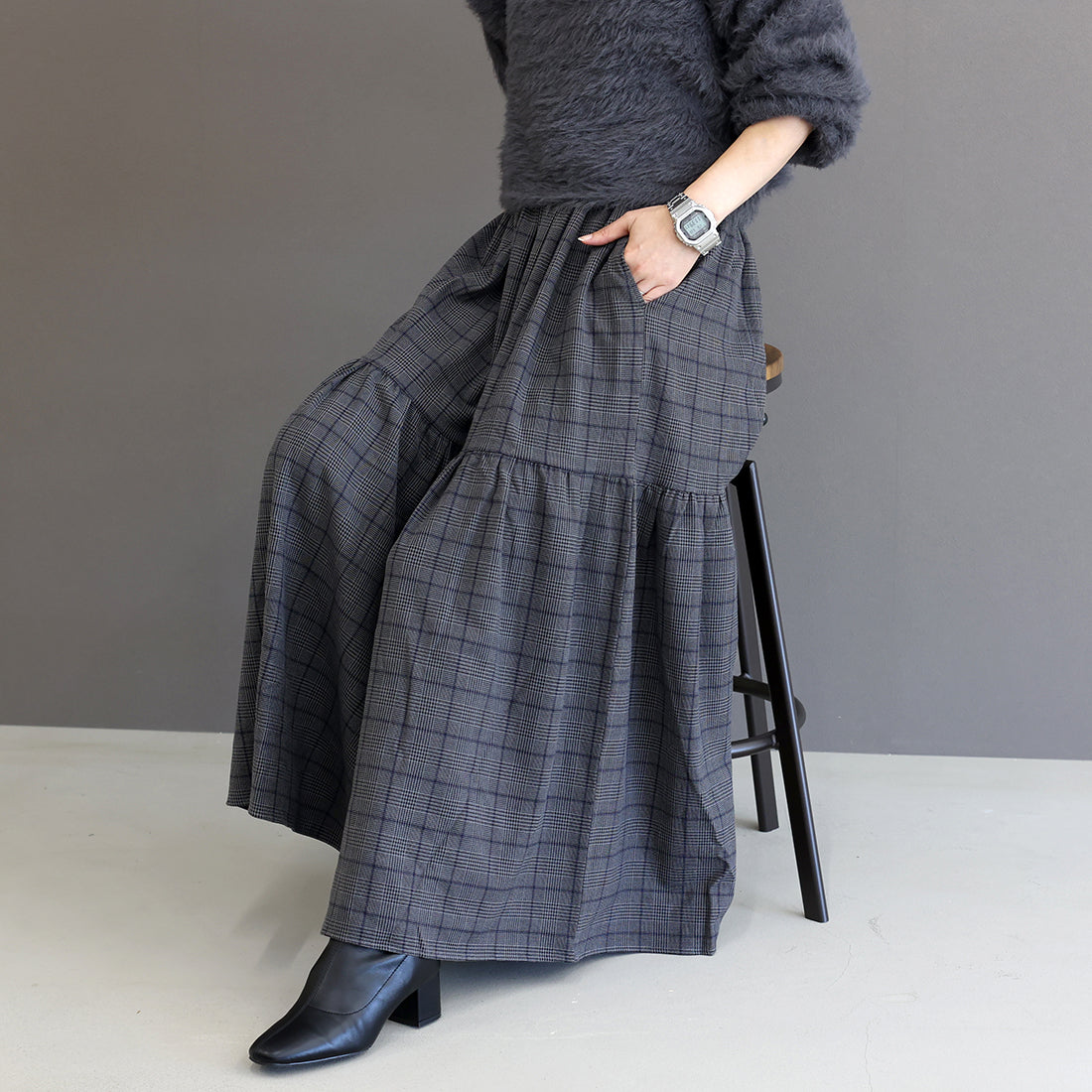アレッタ ヴィータ Aletta vita 先染めチェックティアードスカート （チャコール） チャコール