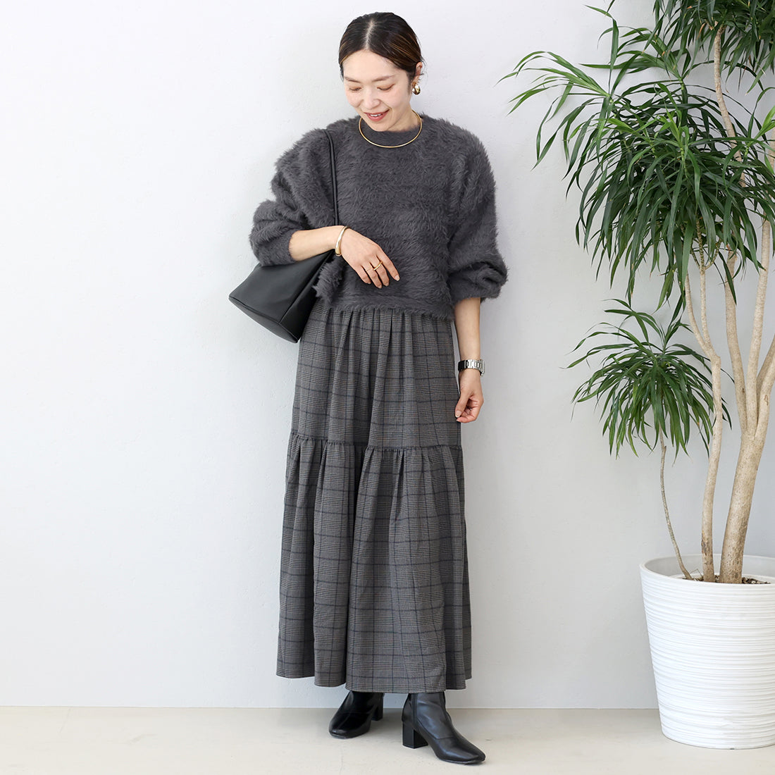 アレッタ ヴィータ Aletta vita 先染めチェックティアードスカート （チャコール） チャコール