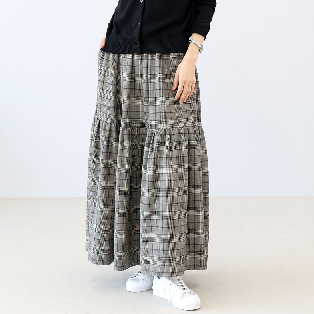 アレッタ ヴィータ Aletta vita 先染めチェックティアードスカート （チャコール） チャコール