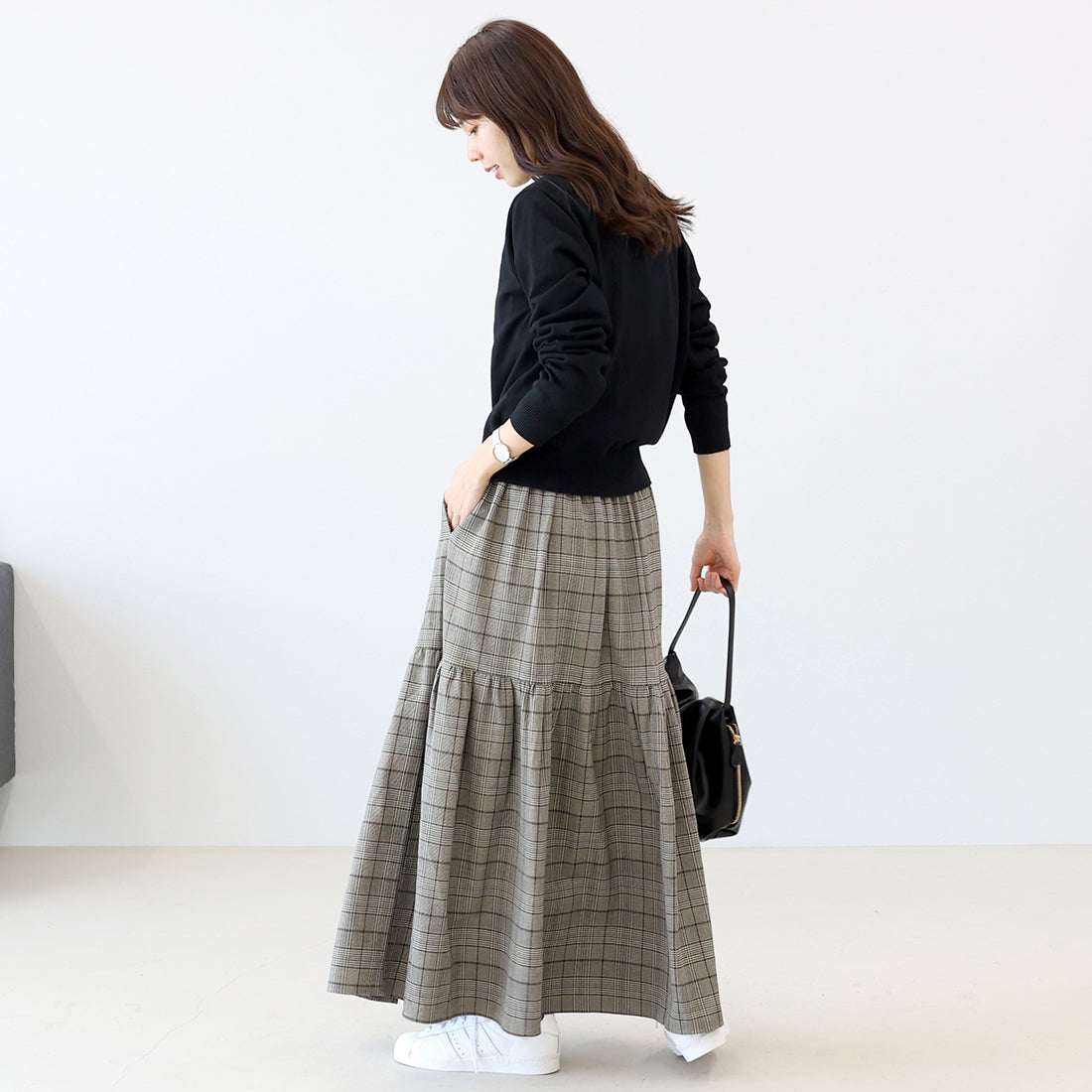 アレッタ ヴィータ Aletta vita 先染めチェックティアードスカート （チャコール） チャコール