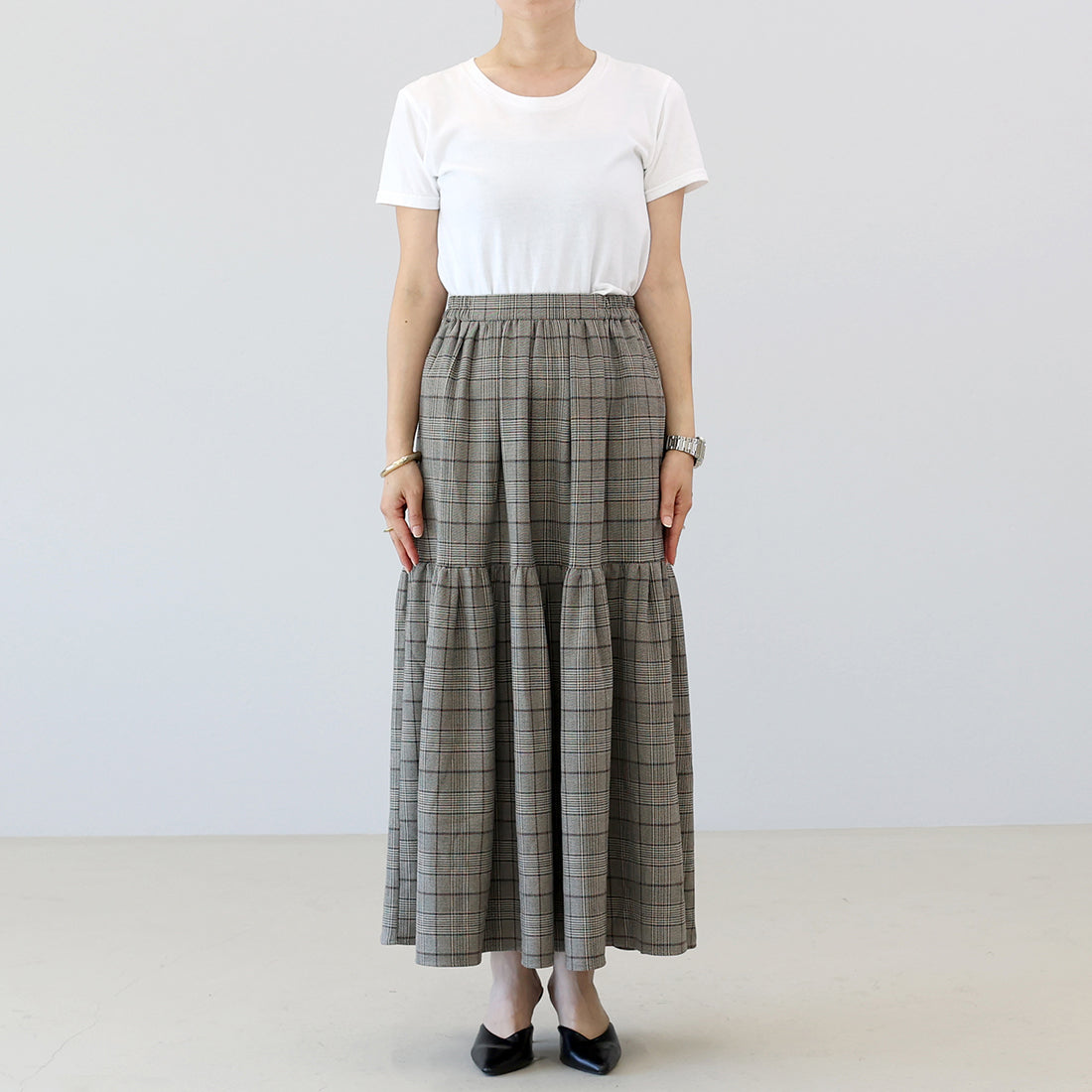 アレッタ ヴィータ Aletta vita 先染めチェックティアードスカート （チャコール） チャコール