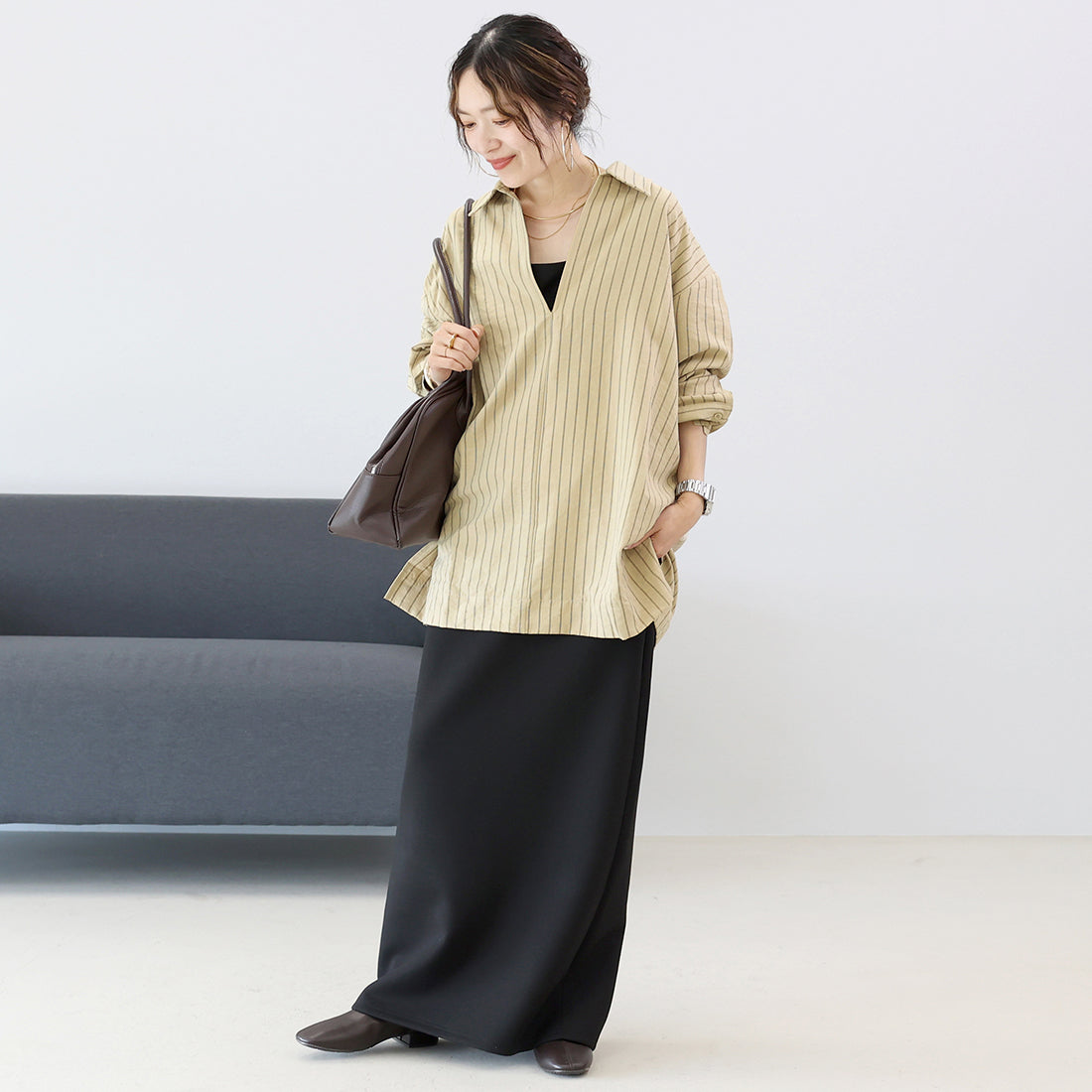 アレッタ ヴィータ Aletta vita ダブルストライプスキッパーシャツ （ベージュ） ベージュ