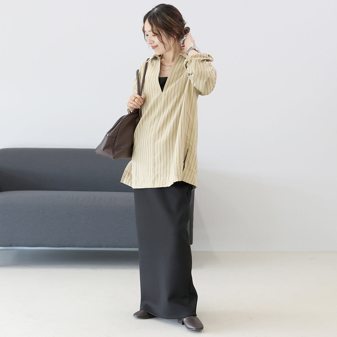 アレッタ ヴィータ Aletta vita ダブルストライプスキッパーシャツ （ベージュ） ベージュ