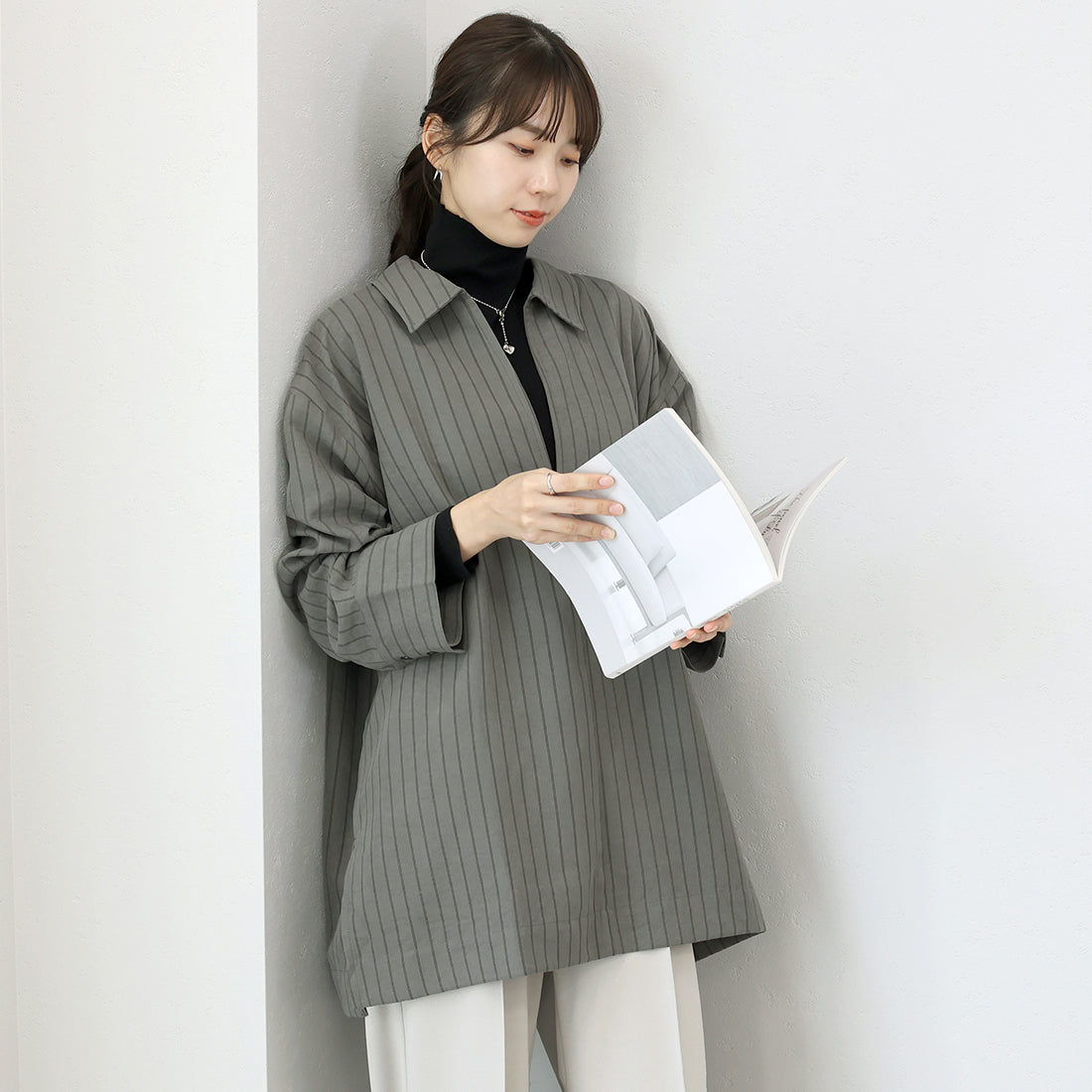 アレッタ ヴィータ Aletta vita ダブルストライプスキッパーシャツ （ベージュ） ベージュ