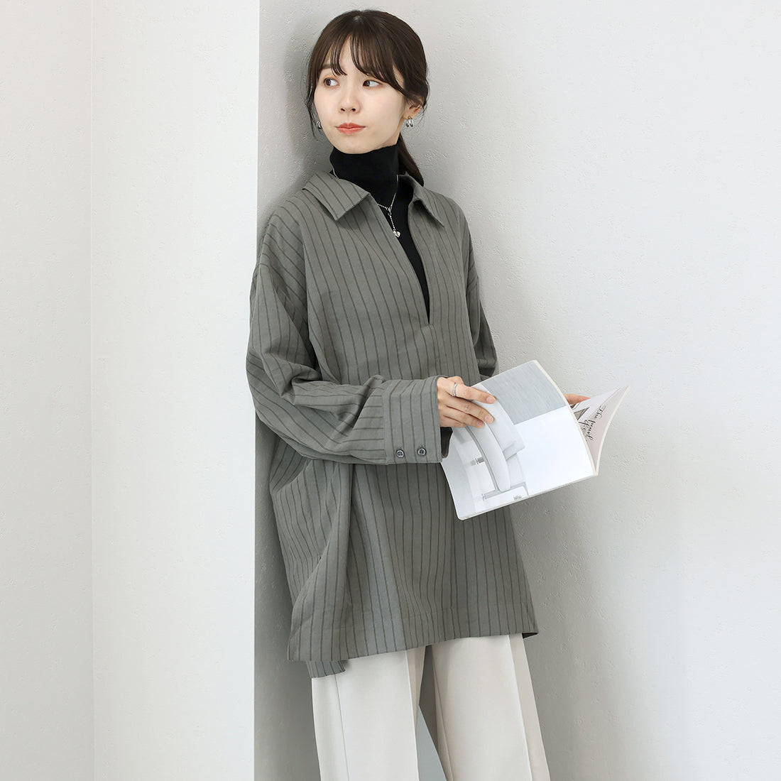 アレッタ ヴィータ Aletta vita ダブルストライプスキッパーシャツ （ベージュ） ベージュ