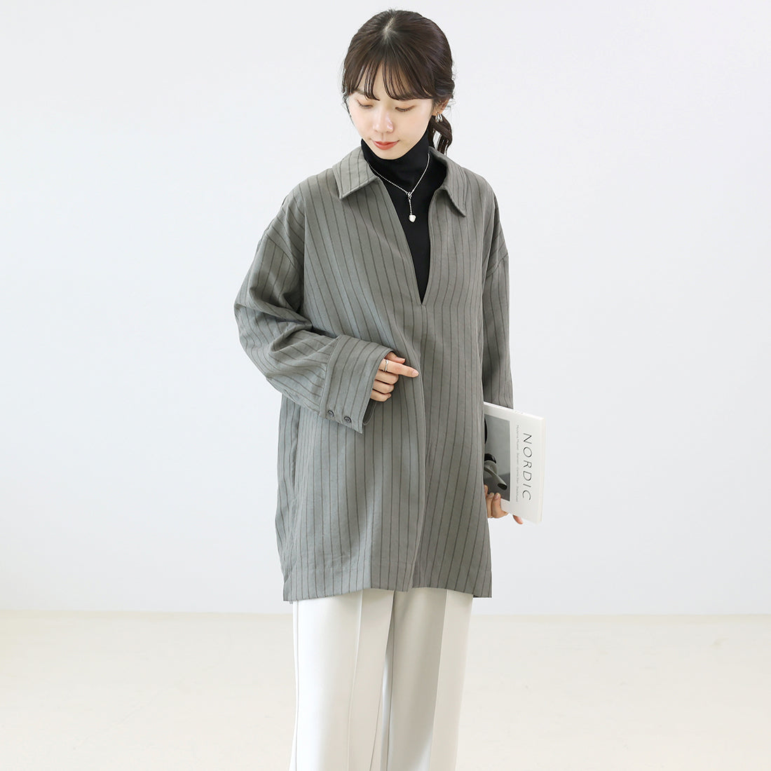 アレッタ ヴィータ Aletta vita ダブルストライプスキッパーシャツ （ベージュ） ベージュ