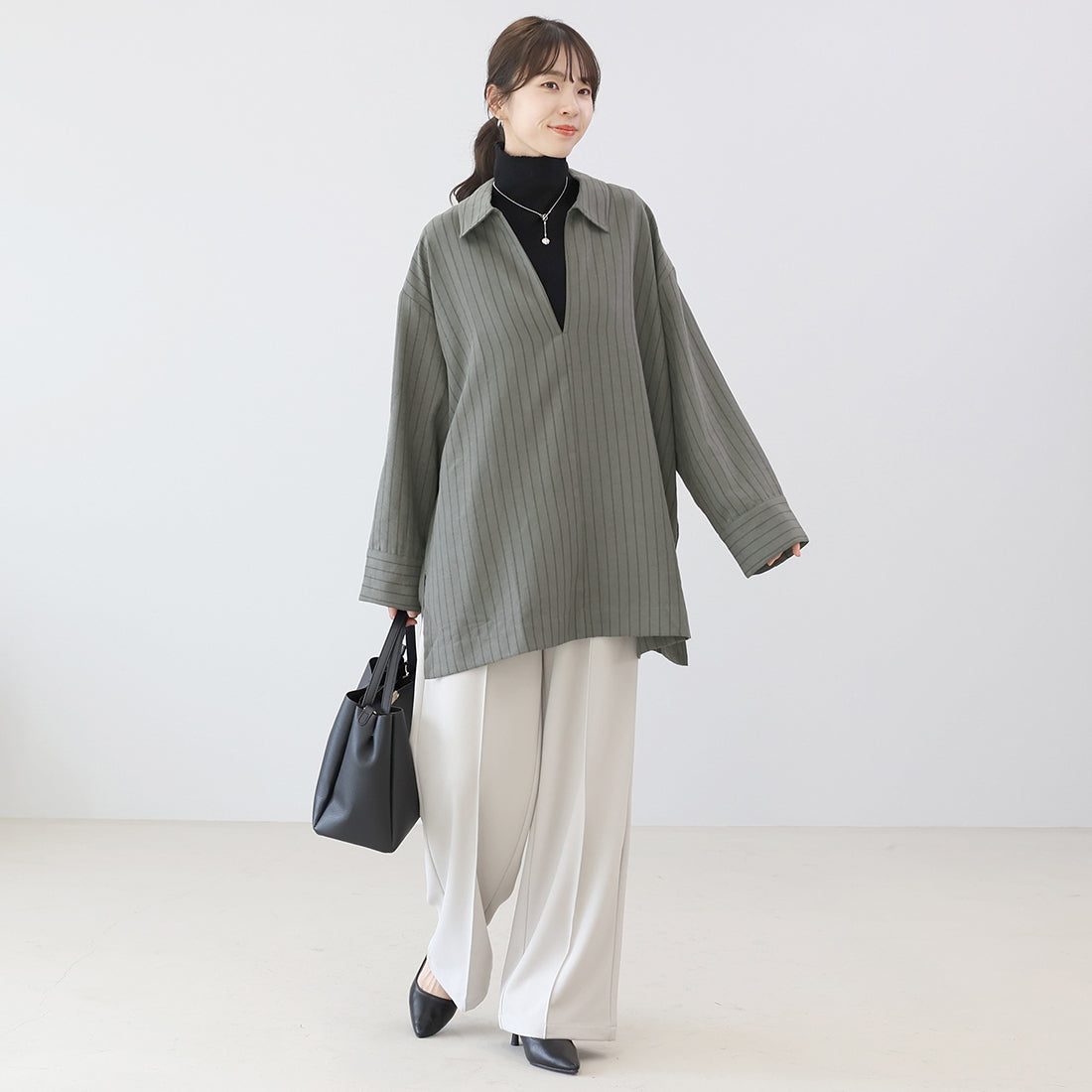 アレッタ ヴィータ Aletta vita ダブルストライプスキッパーシャツ （ベージュ） ベージュ