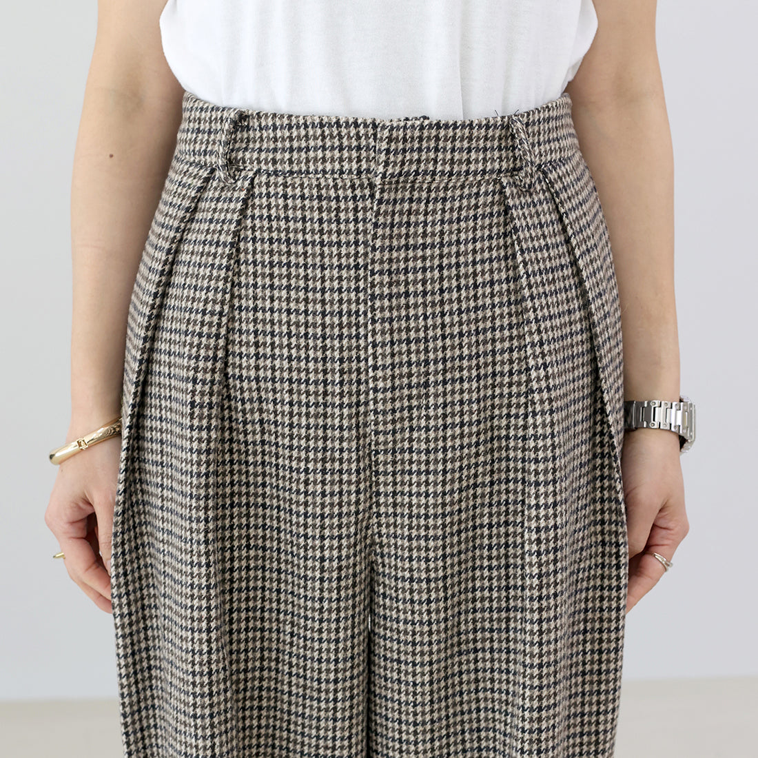 アレッタ ヴィータ Aletta vita ガンクラブチェックツータックワイドパンツ （ブラック） ブラック